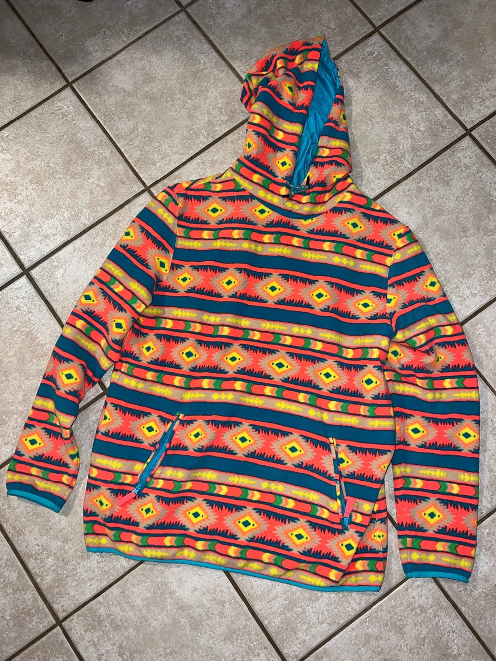 chubbies Teal-Lined Hoodie with Neon Aztec Lining
